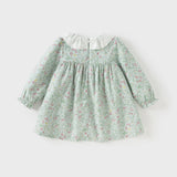 Dave&Bella Toddler Girls Cotton Green Floral Print Long Sleeve Princess Dress
