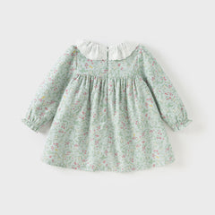Dave&Bella Girls Autumn Cotton Green Floral Print Long Sleeve Princess Dress