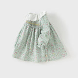 Dave&Bella Toddler Girls Cotton Green Floral Print Long Sleeve Princess Dress