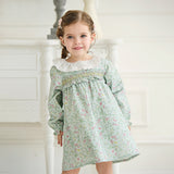 Dave&Bella Toddler Girls Cotton Green Floral Print Long Sleeve Princess Dress