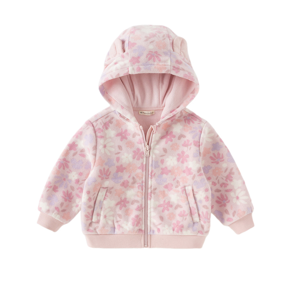 Dave&Bella Girls Toddler Cute Pink Floral Print Hooded Fleece Jacket