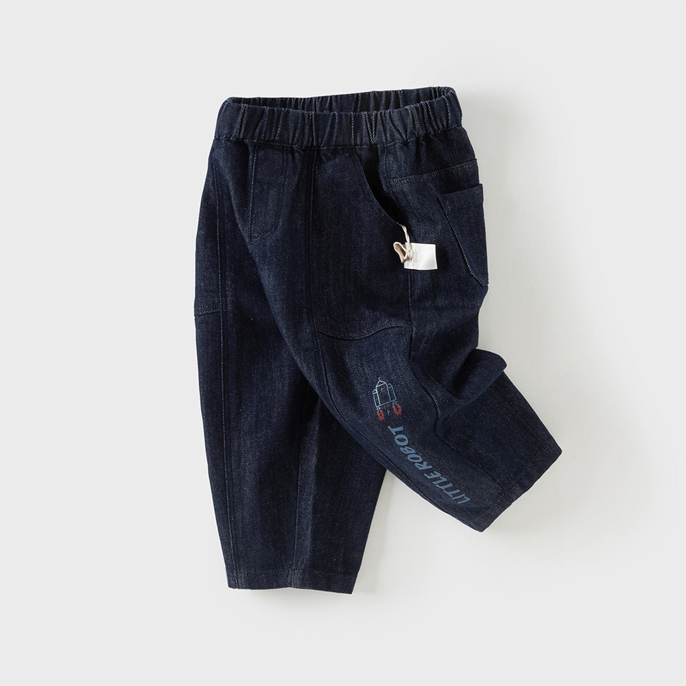 Dave&Bella Toddler Boys Casual Loose Fit Denim Blue Long Jeans