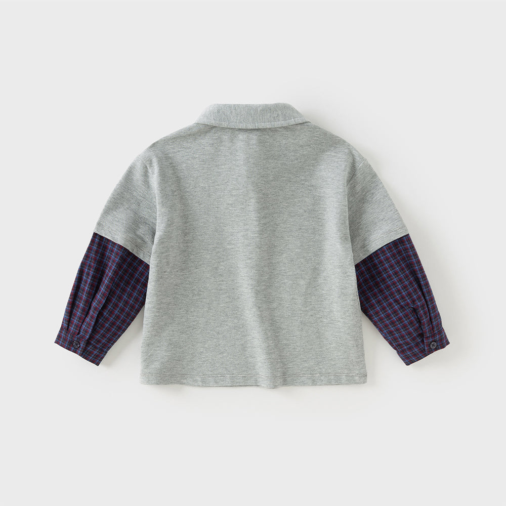 Dave&Bella Toddler Boys Grey Long Sleeve Formal Polos