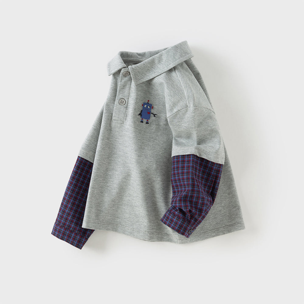 Dave&Bella Toddler Boys Grey Long Sleeve Formal Polos
