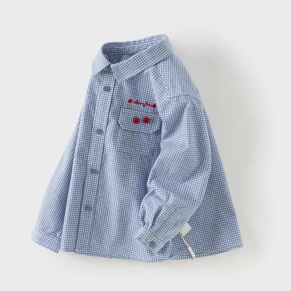 Dave&Bella Toddler Boys Blue Plaid Cotton College-style Shirts Tops