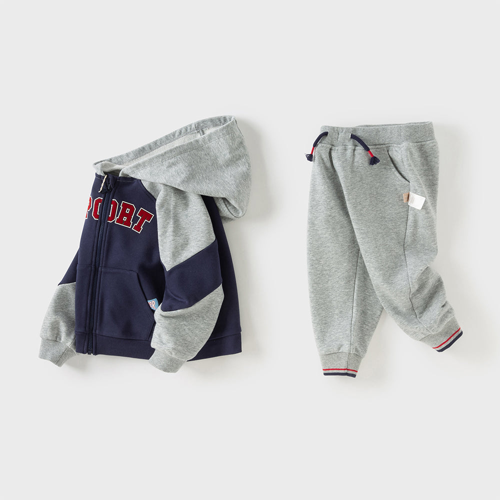 Dave&Bella Toddler Boys Navy Blue Hooded Coat Long Pants Suits