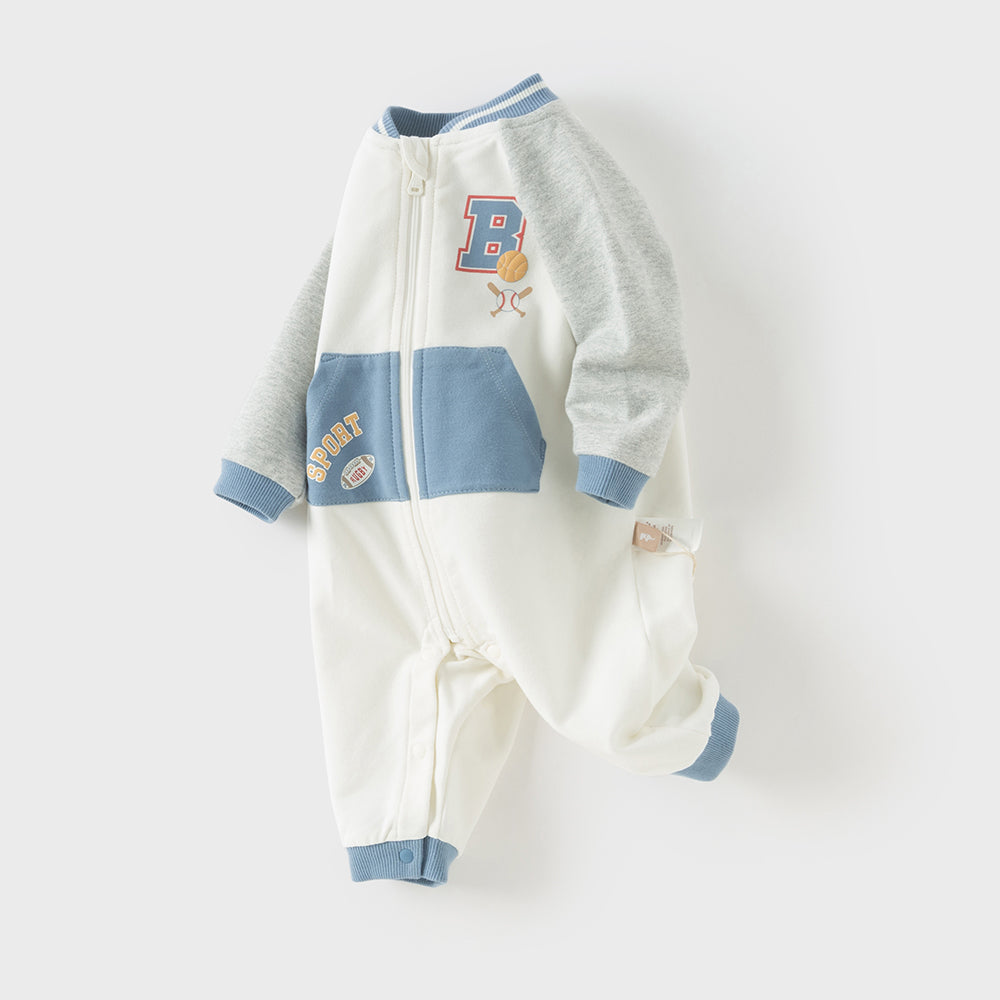 Dave&Bella Baby Boys Beige Cotton Indoor One-Pieces Romper