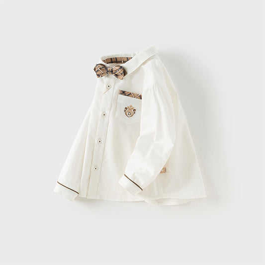 Dave&Bella Boys Autumn White Cotton Formal College-style Shirt Top