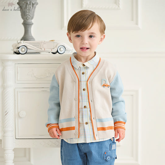 Dave&Bella Boys Autumn Cotton Light Grey Knit Sweater Cardigan Casual Jacket