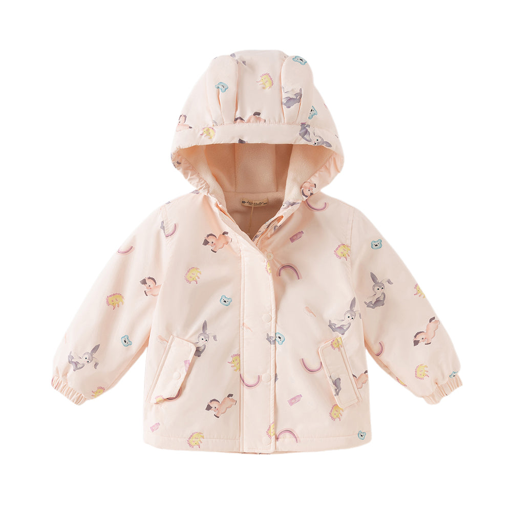 Dave&Bella Toddler Girls Pink Animal Print Hooded Outwear Fleece Coat