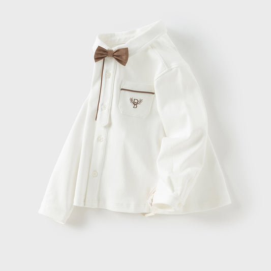 Dave&Bella Boys Autumn College Style Cotton Beige Shirt Top