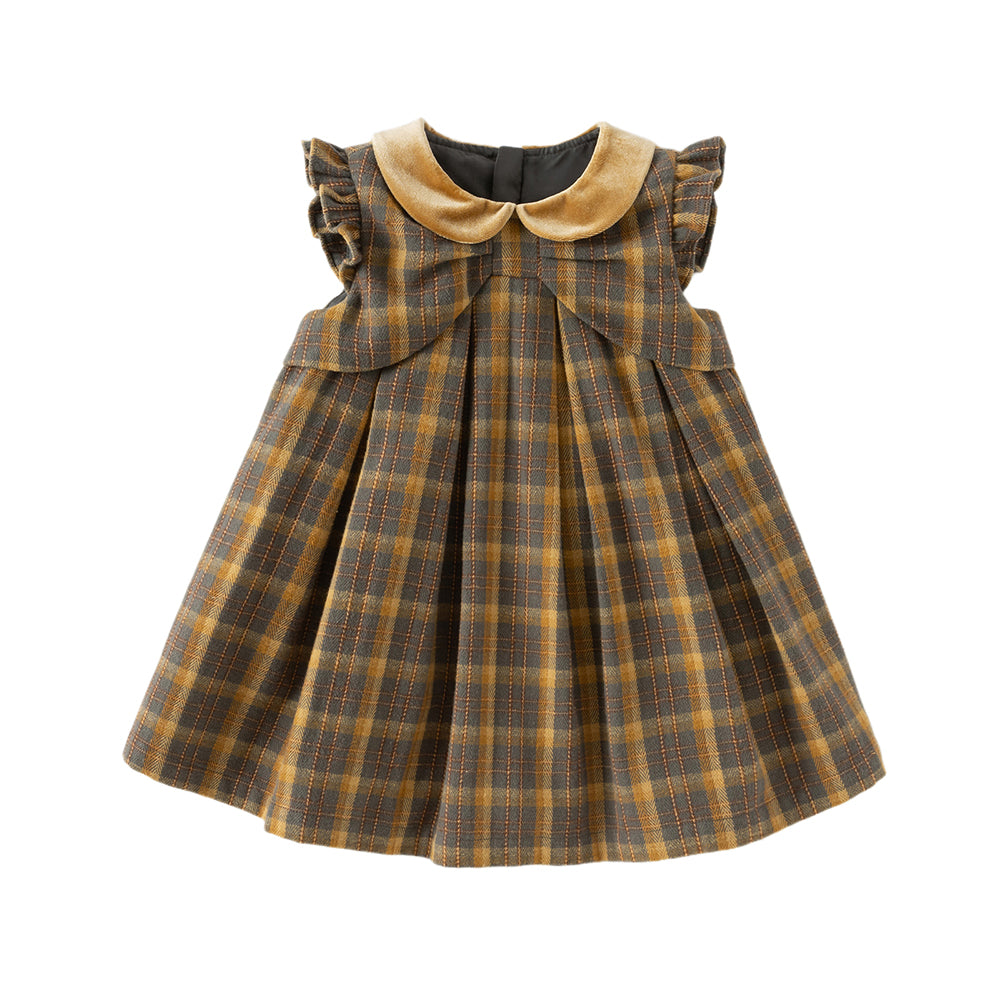 Dave&Bella Toddler Girls Classic Yellow Green Plaid Sleeveless Party Dress