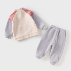 Dave&Bella Girls/Boys Autumn Apricot/Blue Fleece Coat Long Pants Outfit Sets