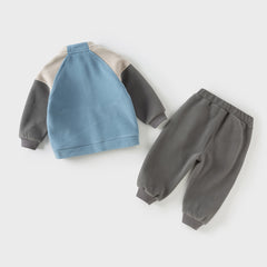 Dave&Bella Girls/Boys Autumn Apricot/Blue Fleece Coat Long Pants Outfit Sets