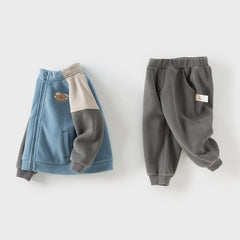 Dave&Bella Girls/Boys Autumn Apricot/Blue Fleece Coat Long Pants Outfit Sets