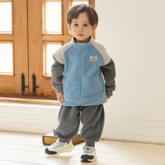 Dave&Bella Girls/Boys Autumn Apricot/Blue Fleece Coat Long Pants Outfit Sets