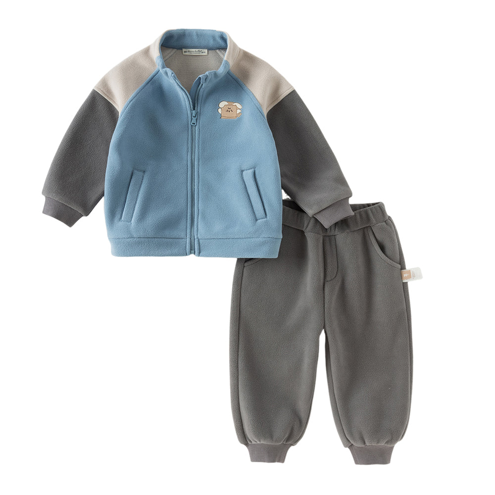 Dave&Bella Toddler Girls/Boys Apricot/Blue Fleece Coat Long Pants Outfit Sets