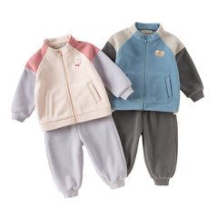 Dave&Bella Girls/Boys Autumn Apricot/Blue Fleece Coat Long Pants Outfit Sets