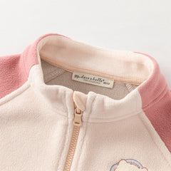 Dave&Bella Girls/Boys Autumn Apricot/Blue Fleece Coat Long Pants Outfit Sets