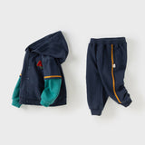 Dave&Bella Toddler Boys Cool Navy Blue Hooded Coat Pants Outfits Sets