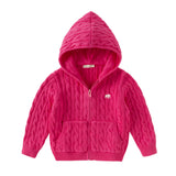 Dave&Bella Kids Girls/Boys Rose/Camel Cotton Hooded Knit Sweater Coat