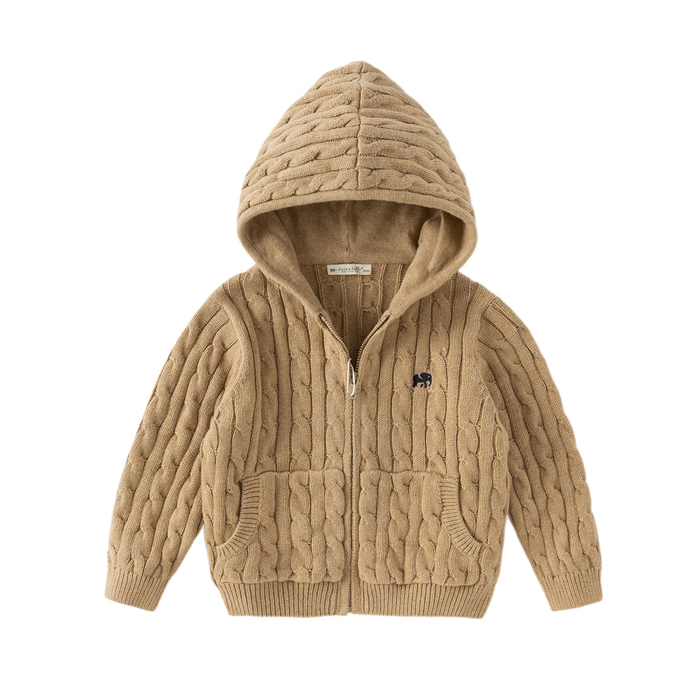 Dave&Bella Kids Girls/Boys Autumn Rose/Camel Cotton Hooded Knit Sweater Coat