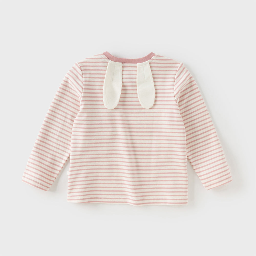 Dave&Bella Toddlers Girls Cotton Pink Striped Playful Rabbit Ear Style T-shirts Tops
