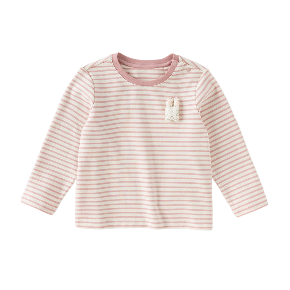 Dave&Bella Toddlers Girls Autumn Cotton Pink Striped Playful Rabbit Ear Style T-shirts Tops