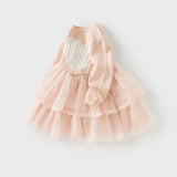 Dave&Bella Toddler Girls Charming Pink Soft Knit Sweater Birthday Mesh A-line Dress