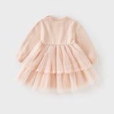 Dave&Bella Toddler Girls Charming Pink Soft Knit Sweater Birthday Mesh A-line Dress