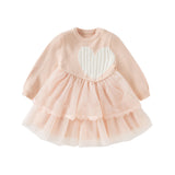 Dave&Bella Toddler Girls Charming Pink Soft Knit Sweater Birthday Mesh A-line Dress