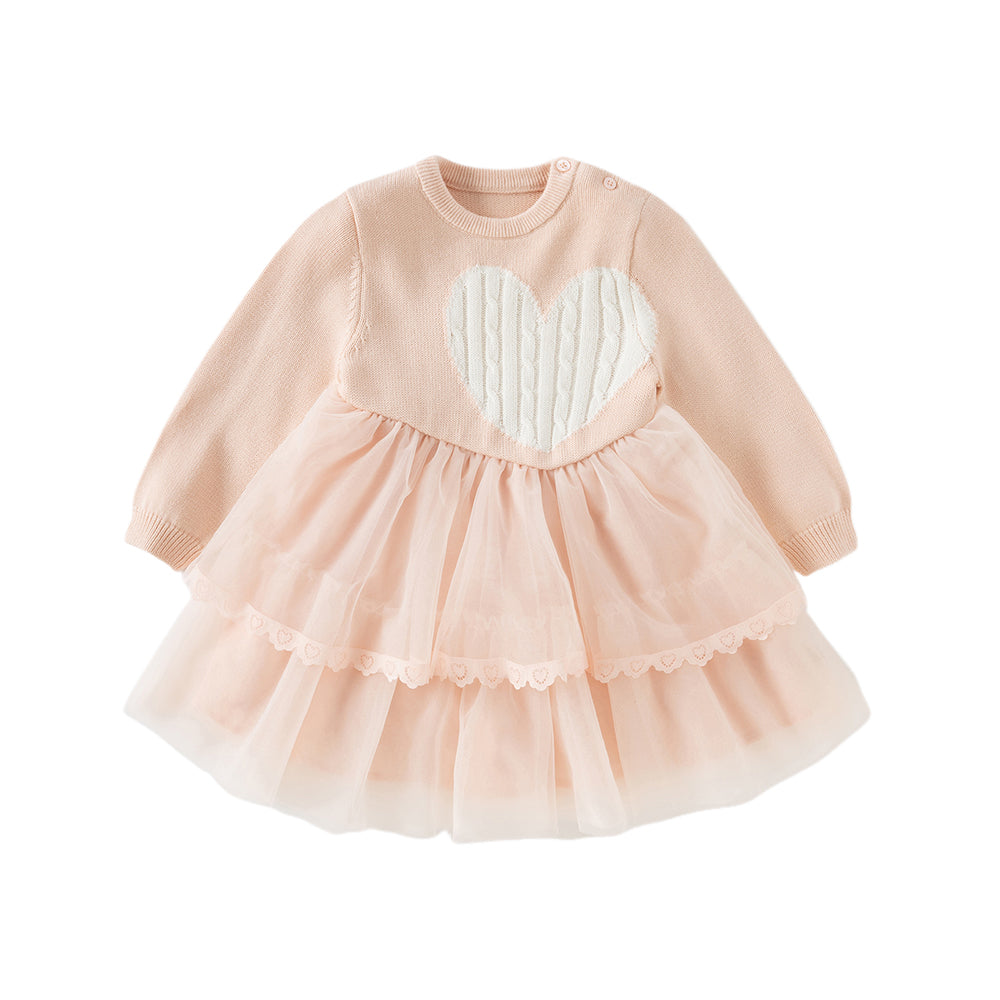 Dave&Bella Toddler Girls Winter Charming Pink Soft Knit Sweater Birthday Mesh Dress