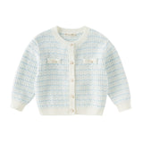 Dave&Bella Kids Girls Elegant Blue White Plaid Knit Cardigans