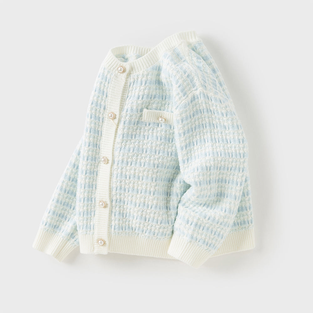 Dave&Bella Kids Girls Elegant Blue White Plaid Knit Cardigans