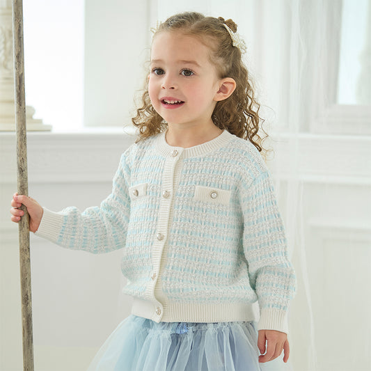 Dave&Bella Girls Autumn Elegant Plaid Knit Sweater Cardigans Coat