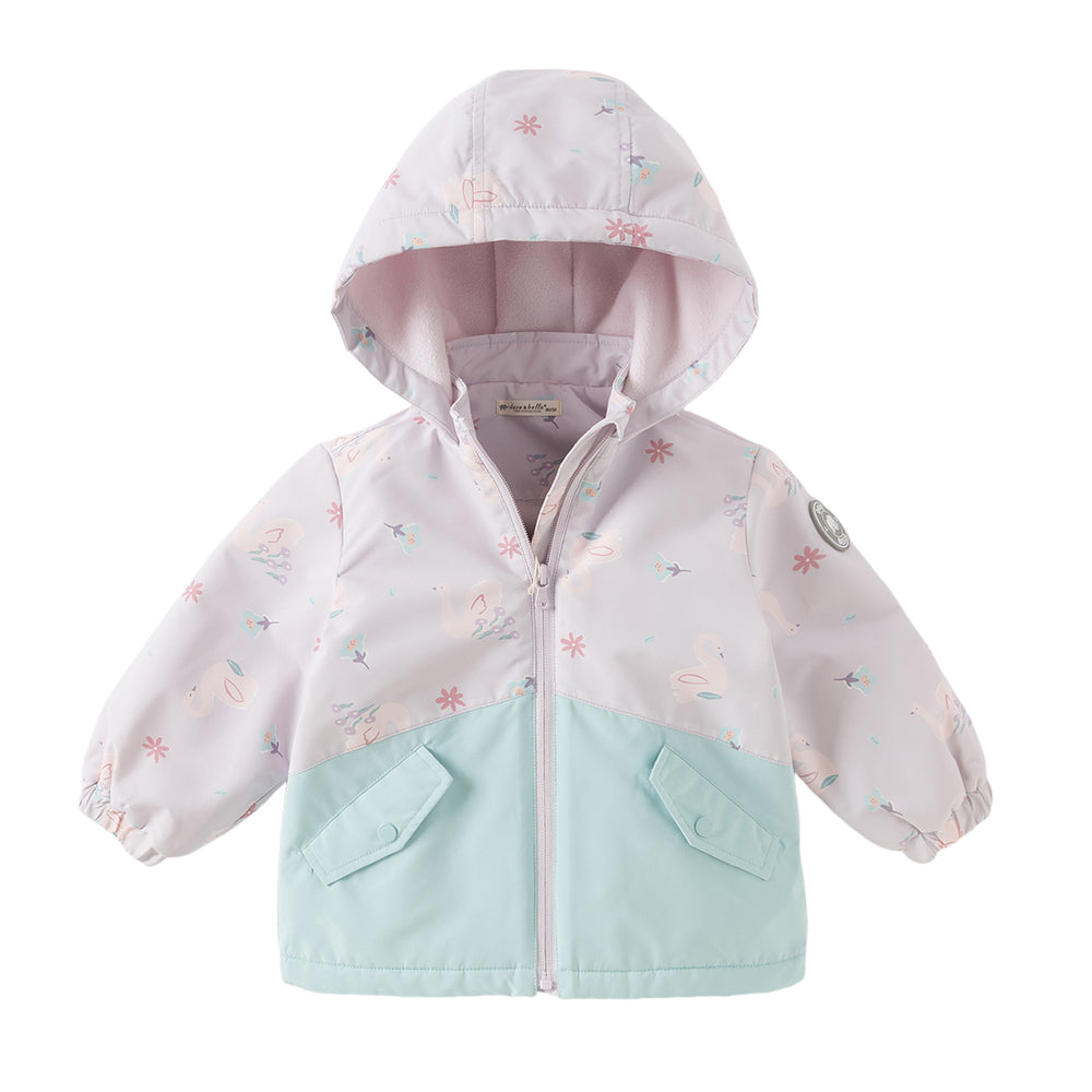 Dave&Bella Girls Toddler Swan/Pony Print Cute Outdoor Hooded Fleece Coat