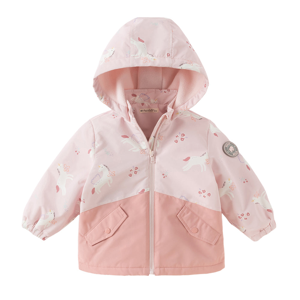 Dave&Bella Girls Toddler Swan/Pony Print Cute Outdoor Hooded Fleece Coat
