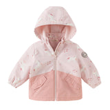 Dave&Bella Girls Toddler Swan/Pony Print Cute Outdoor Hooded Fleece Coat