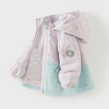 Dave&Bella Girls Toddler Swan/Pony Print Cute Outdoor Hooded Fleece Coat