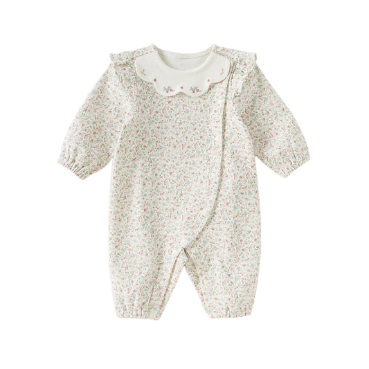 Dave&Bella Baby Girl Autumn Cotton Antibacterial Onesie Indoor Soft Romper