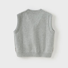 Dave&Bella Boys Autumn Cotton Grey V-collar Sleeveless Vests Tops
