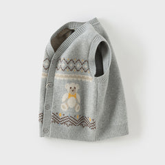 Dave&Bella Boys Autumn Cotton Grey V-collar Sleeveless Vests Tops