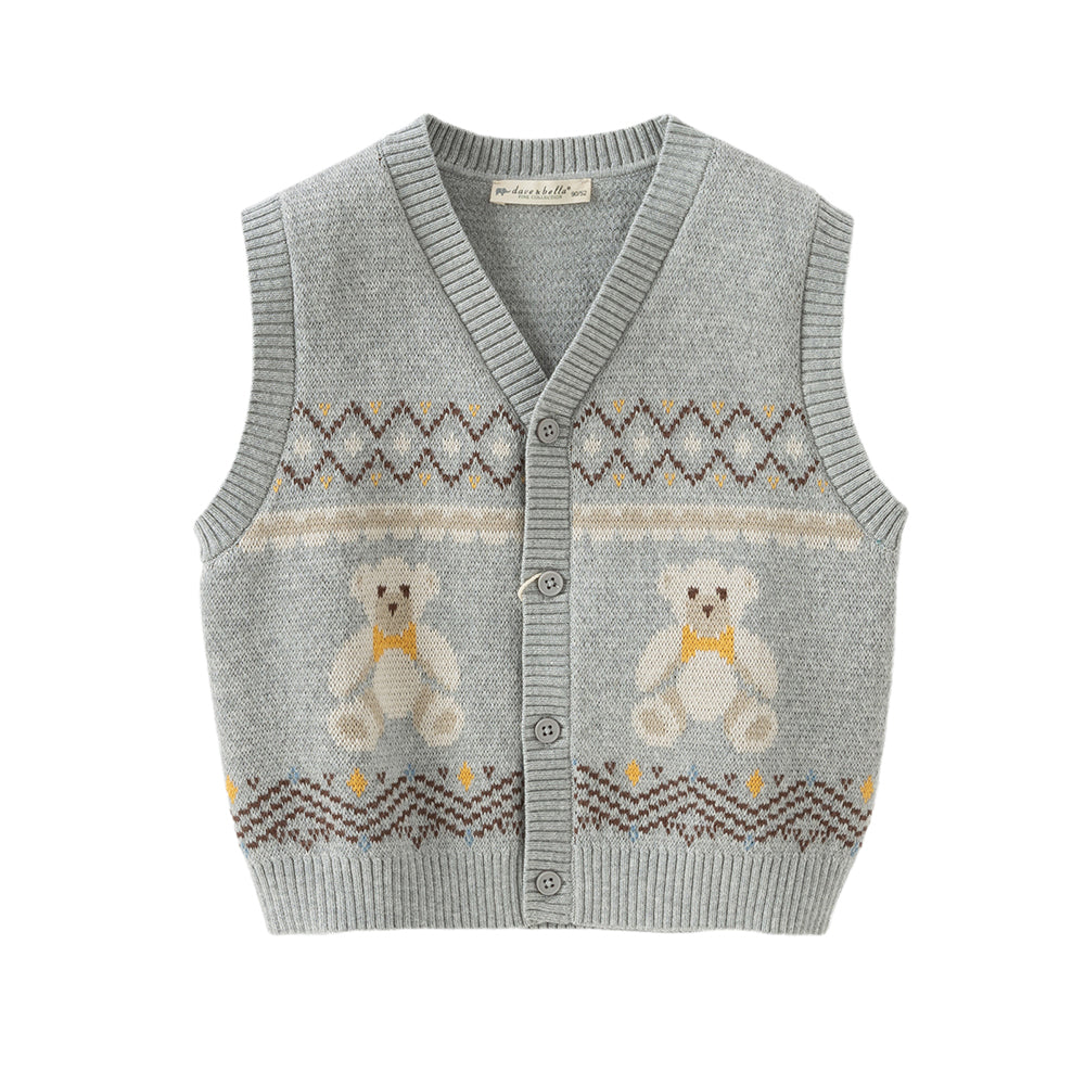 Dave&Bella Boys Autumn Cotton Grey V-collar Sleeveless Vests Tops