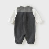 Dave&Bella Baby Boys Grey Striped Formal Bow Tie Gentleman Suit Rompers