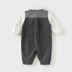 Dave&Bella Baby Boys Grey Striped Formal Bow Tie Gentleman Suit Rompers