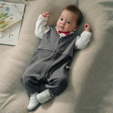 Dave&Bella Baby Boys Grey Striped Formal Bow Tie Gentleman Suit Rompers