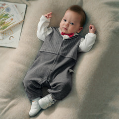 Dave&Bella Baby Boys Grey Striped Formal Bow Tie Gentleman Suit Rompers
