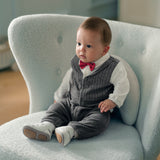 Dave&Bella Baby Boys Grey Striped Formal Bow Tie Gentleman Suit Rompers