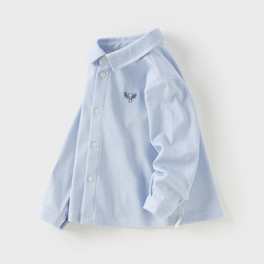 Dave&Bella Toddler Boys Autumn Blue Houndstooth Cotton Formal Shirts Tops