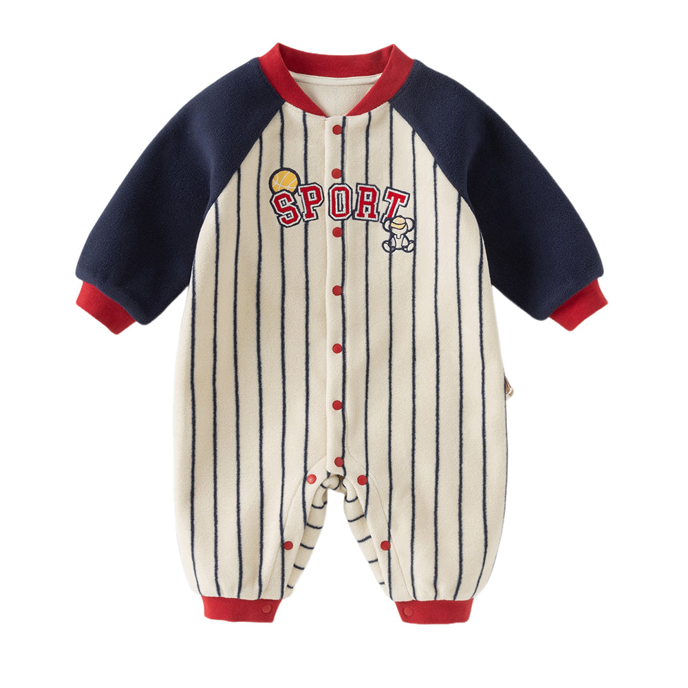 Dave&Bella Boys Navy Blue Striped One-Pieces Romper
